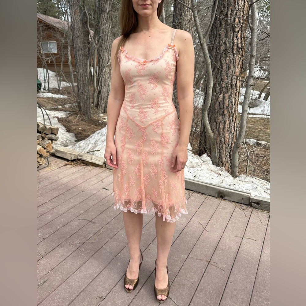 Vintage Betsey Johnson Peach Lace Slip Dress